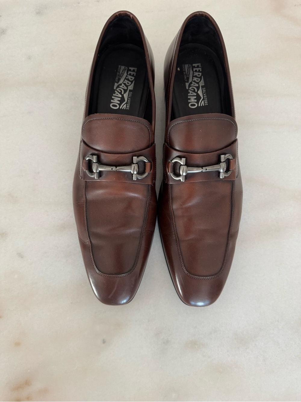 Salvatore Ferragamo Brown Leather Bit-Detail Slip-On Loafers